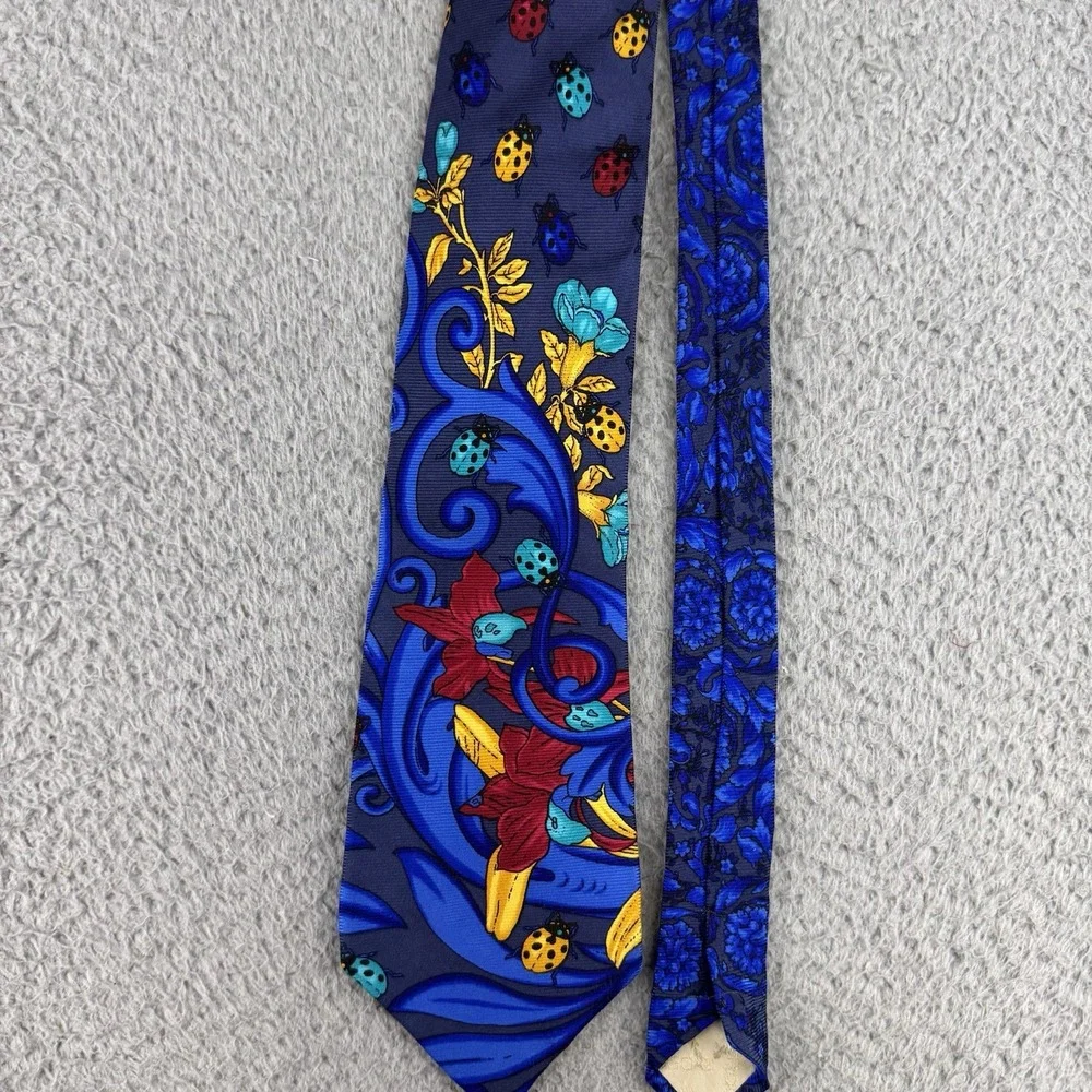Vintage Gianni‎ Versace Neck Tie Hand Made Spain 100% Silk Ladybug Print Rare